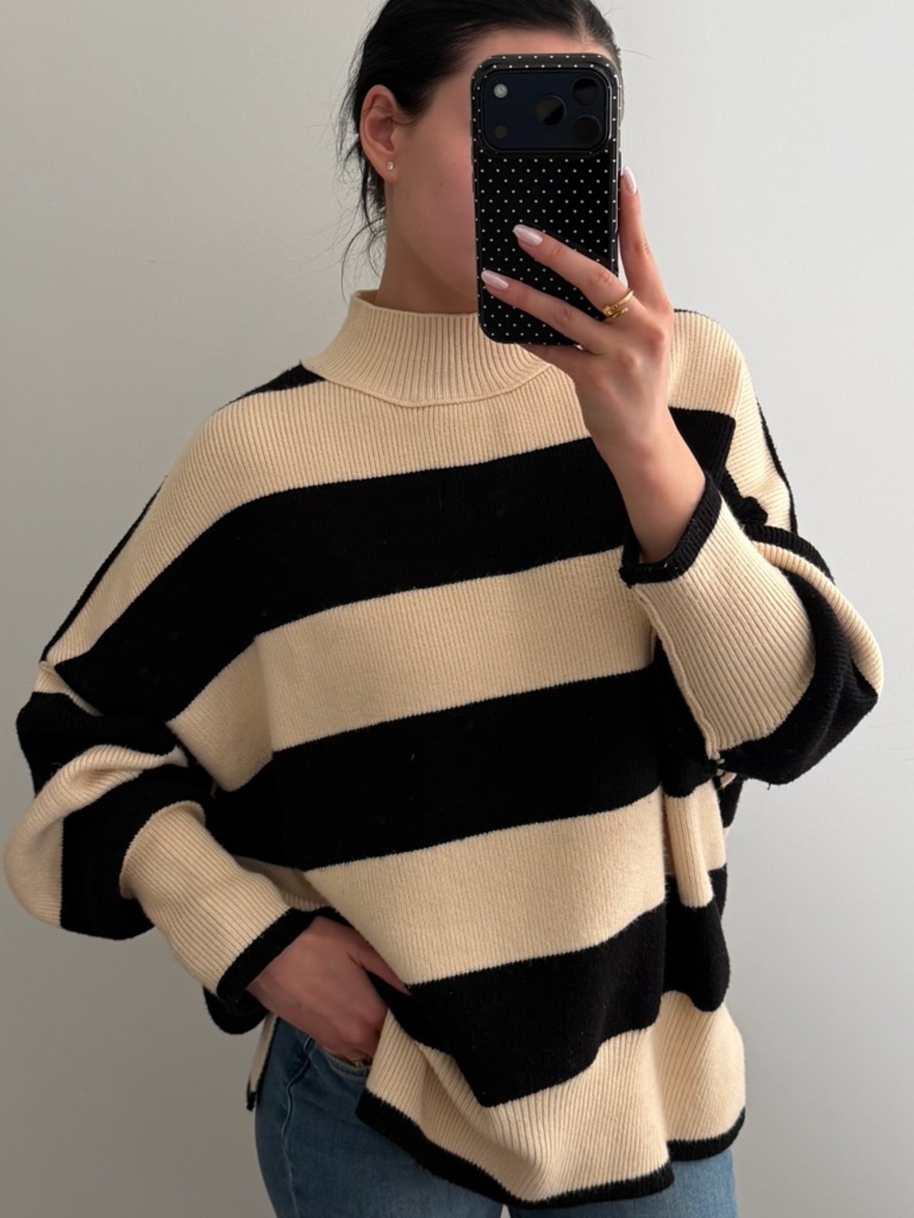 Altar'd State Black & Cream Striped Turtleneck Sweater